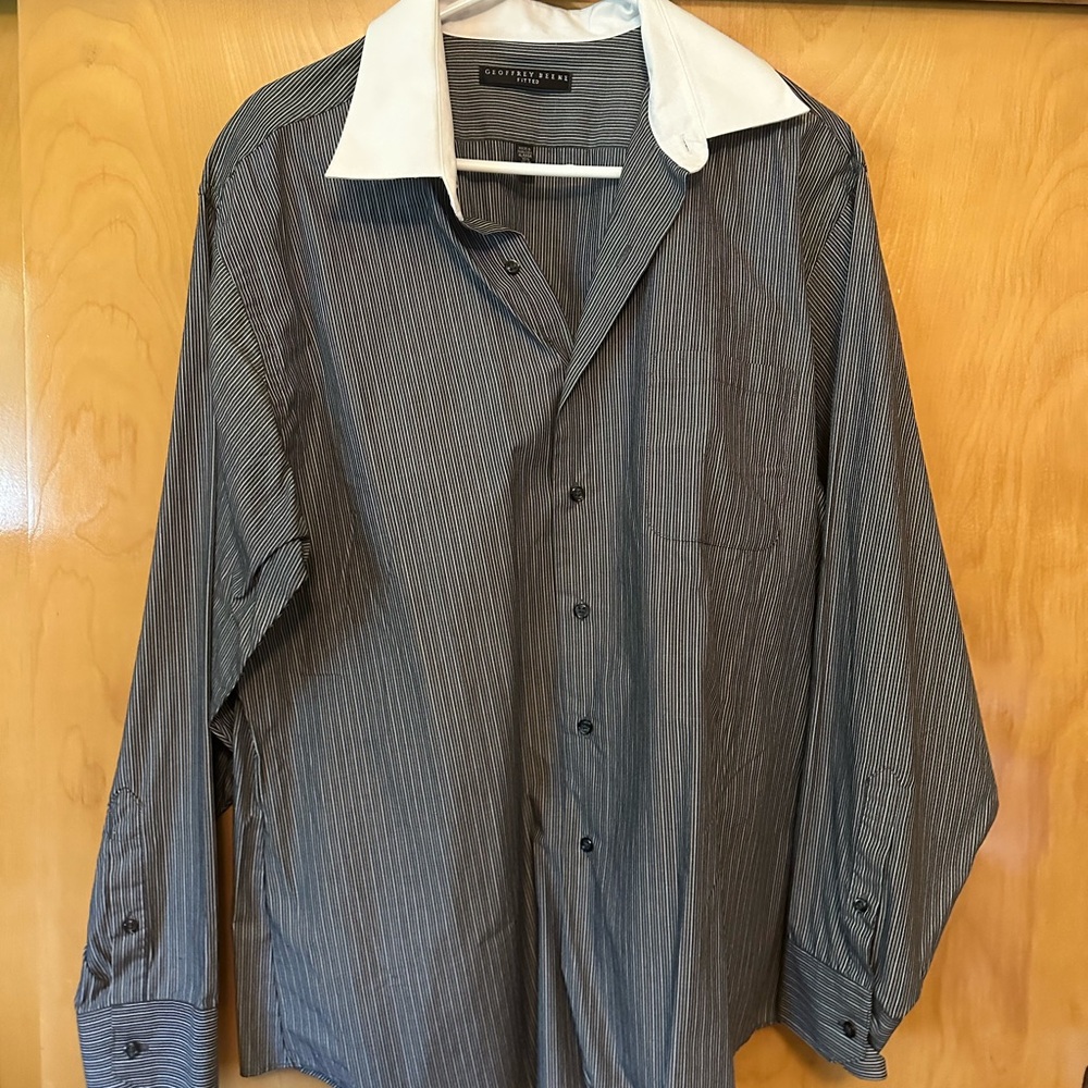 Geoffrey Beene Black and White Striped Dress Shirt